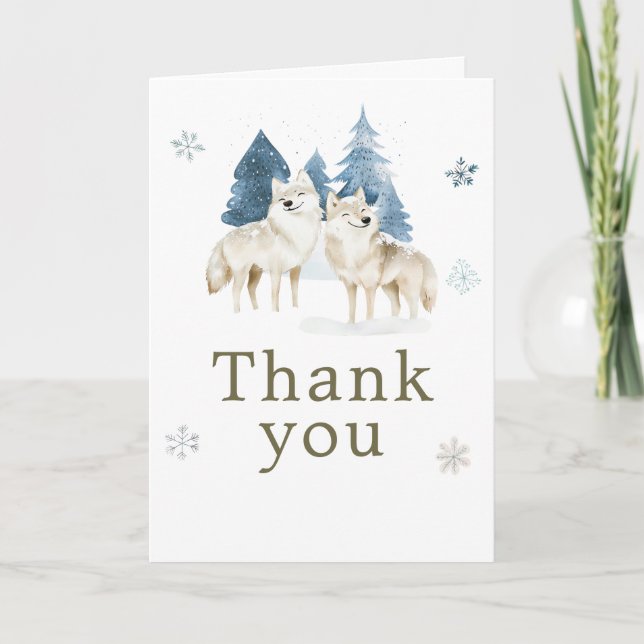 Tarjeta De Agradecimiento Cute Winter Arctic Wolf Birthday Party (Anverso)