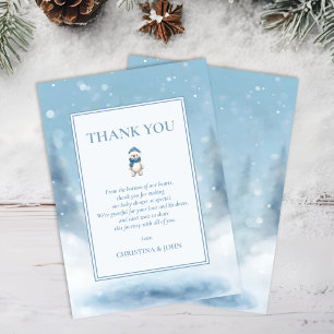 Tarjeta De Agradecimiento Cute Winter Bear Blue Baby Shower