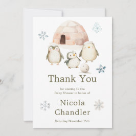 Tarjeta De Agradecimiento Cute Winter Penguins Baby Shower