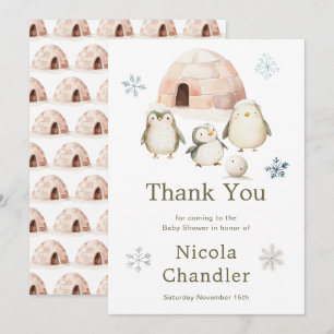 Tarjeta De Agradecimiento Cute Winter Penguins Baby Shower