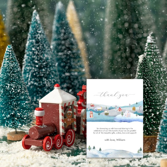 Tarjeta De Agradecimiento Cute Winter Snow It Takes A Village Baby Shower  (Cute Winter Snow It Takes A Village Baby Shower Thank You Card)