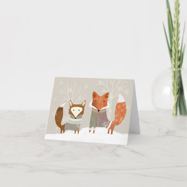 Tarjeta De Agradecimiento Cute Winter Wonderland Fox Holiday Greeting Card (Anverso)