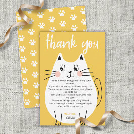 Tarjeta De Agradecimiento Cute Wite Kitty Cat Baby Shower gracias