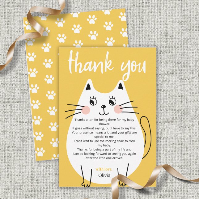Tarjeta De Agradecimiento Cute Wite Kitty Cat Baby Shower gracias (Subido por el creador)