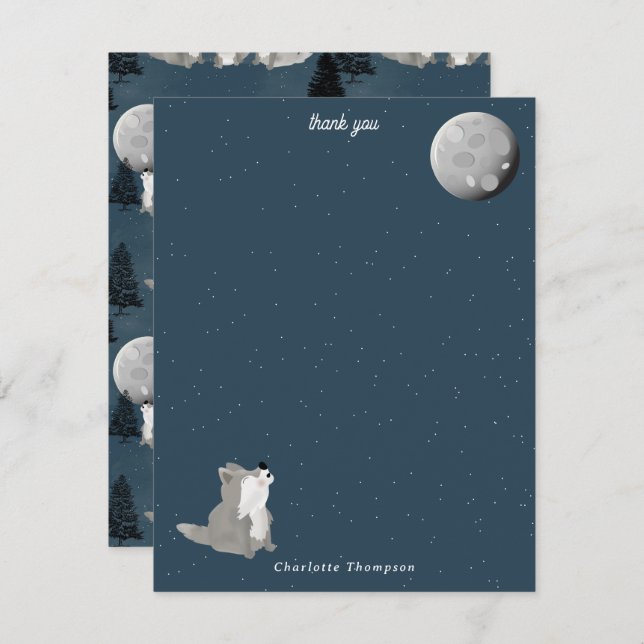 Tarjeta De Agradecimiento Cute Wolf Pack Woodland Night Sky Moon Kids (Anverso / Reverso)