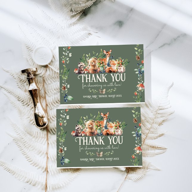 Tarjeta De Agradecimiento Cute Woodland Animal Adventure Neutral Baby Shower (Subido por el creador)
