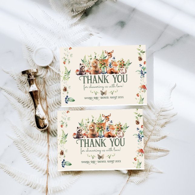 Tarjeta De Agradecimiento Cute Woodland Animal Adventure Neutral Baby Shower (Subido por el creador)