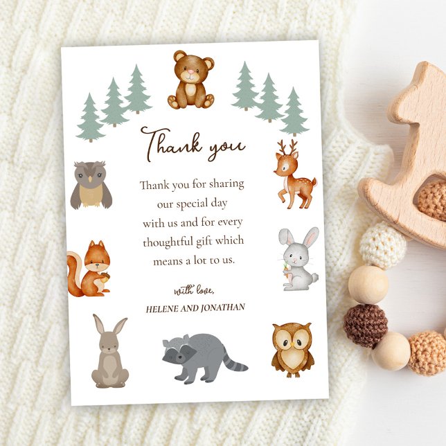 Tarjeta De Agradecimiento Cute Woodland Animales Género Baby Shower Neutral (Cute Woodland Animals Gender Neutral Baby Shower Thank You Card)