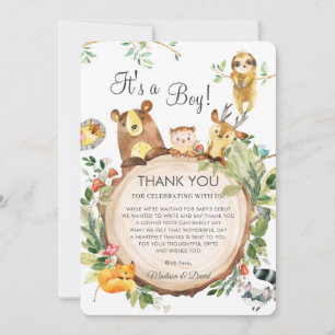Tarjeta De Agradecimiento Cute Woodland Animales Greenery Baby Shower Neutra