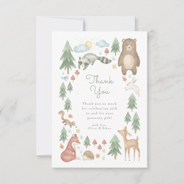 Tarjeta De Agradecimiento Cute Woodland Animals Baby Shower (Anverso)