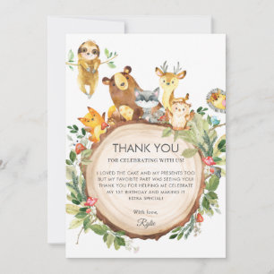 Tarjeta De Agradecimiento Cute Woodland Animals Greenery Primer Fiesta de cu