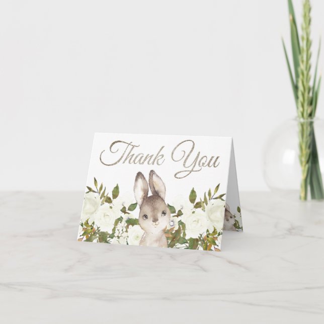 Tarjeta De Agradecimiento Cute Woodland Baby Bunny Cumpleaños Gracias (Anverso)