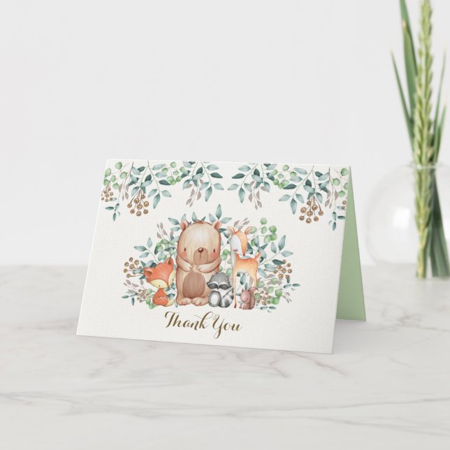 Tarjeta De Agradecimiento Cute Woodland Baby Shower / 1er cumpleaños (Anverso)