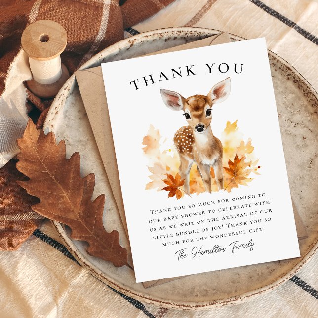 Tarjeta De Agradecimiento Cute Woodland Deer Fall Baby Shower (Subido por el creador)