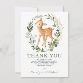 Tarjeta De Agradecimiento Cute Woodland Deer Forest Greenery Baby Fawn