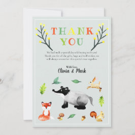 Tarjeta De Agradecimiento Cute Woodland Forest Animals Baby Shower