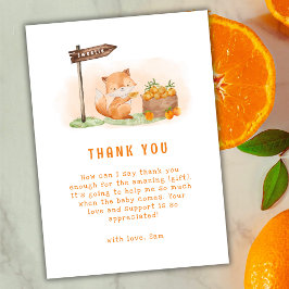 Tarjeta De Agradecimiento Cute Woodland Fox Citrus Naranja Farm Baby Shower