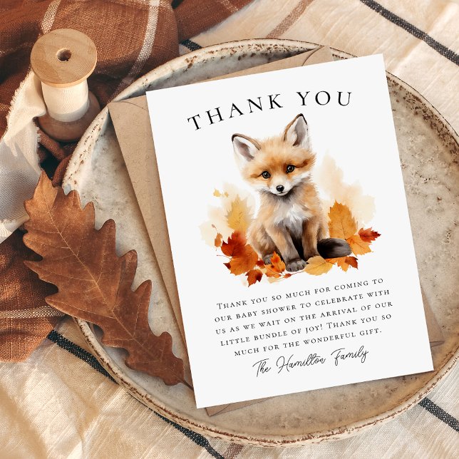Tarjeta De Agradecimiento Cute Woodland Fox Fall Baby Shower (Subido por el creador)