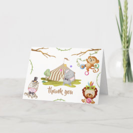 Tarjeta De Agradecimiento Cute Woodland Safari Animal Circus Baby Shower