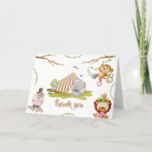 Tarjeta De Agradecimiento Cute Woodland Safari Animal Circus Baby Shower