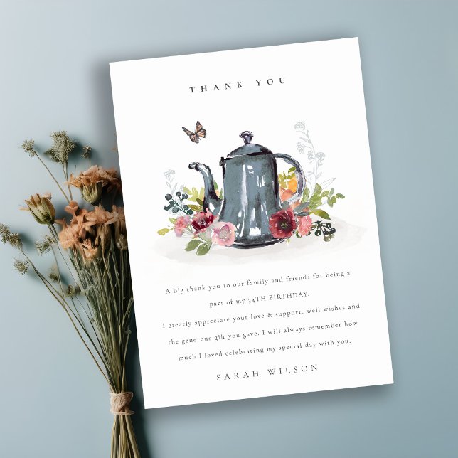 Tarjeta De Agradecimiento Cute y alegre Rosa Floral Tetera a cualquier edad  (Subido por el creador)