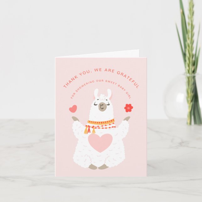 Tarjeta De Agradecimiento Cute Yoga Llama Chica Baby Shower (Anverso)