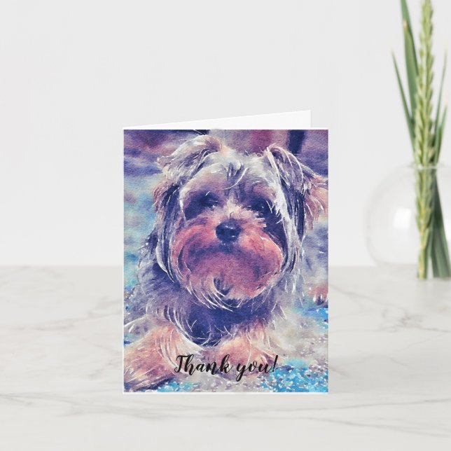 Tarjeta De Agradecimiento Cute Yorkshire Terrier Painting (Anverso)