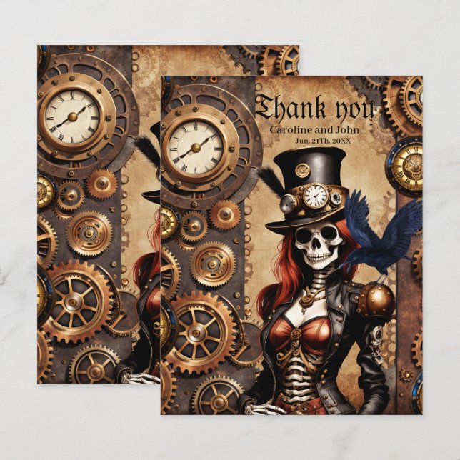 Tarjeta De Agradecimiento Cutest Steampunk Skeleton (Anverso / Reverso)