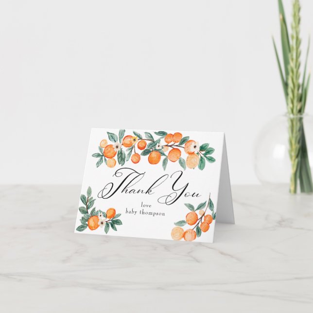 Tarjeta De Agradecimiento Cutie | Naranja Baby Shower Gracias (Anverso)