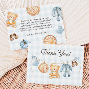 Tarjeta De Agradecimiento Cutie Pie Blue Fall Teddy Bear Boy Baby Shower