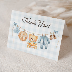 Tarjeta De Agradecimiento Cutie Pie Blue Fall Teddy Bear Boy Baby Shower