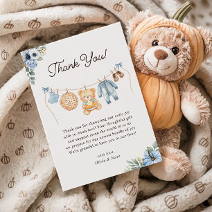 Tarjeta De Agradecimiento Cutie Pie Blue Fall Teddy Bear Boy Baby Shower