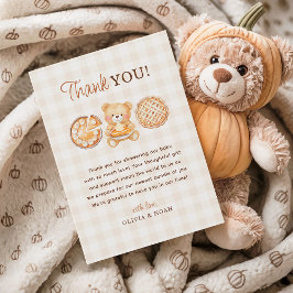 Tarjeta De Agradecimiento Cutie Pie Gingham Teddy Bear Fall Baby Shower