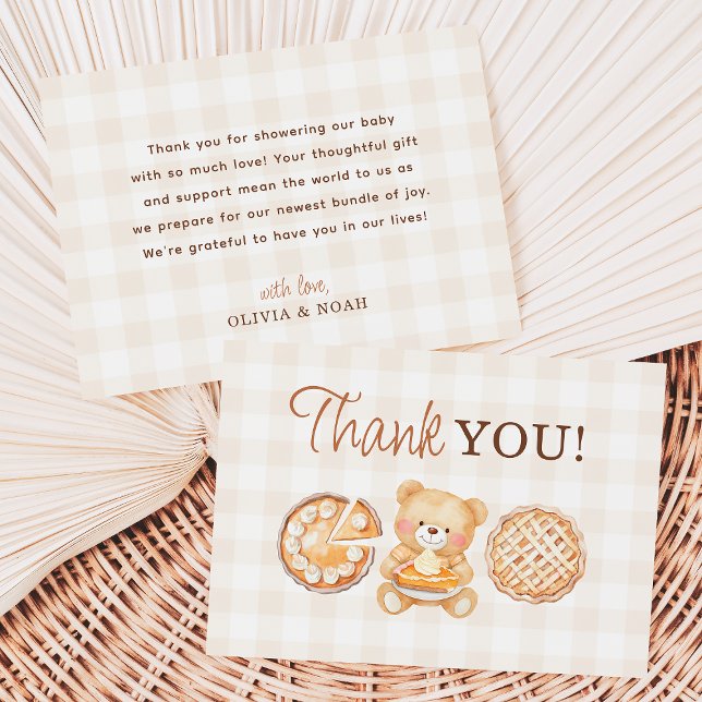 Tarjeta De Agradecimiento Cutie Pie Gingham Teddy Bear Fall Baby Shower (Subido por el creador)
