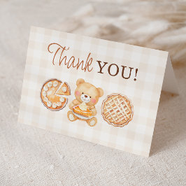 Tarjeta De Agradecimiento Cutie Pie Gingham Teddy Bear Fall Baby Shower