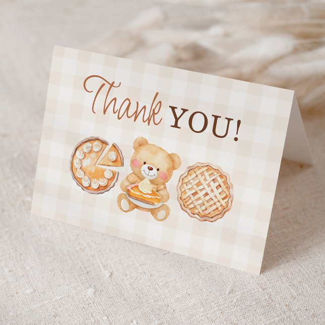 Tarjeta De Agradecimiento Cutie Pie Gingham Teddy Bear Fall Baby Shower (Subido por el creador)