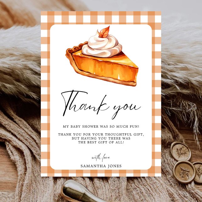 Tarjeta De Agradecimiento Cutie Pie Pumpkin Fall Baby Shower Gingham (Subido por el creador)