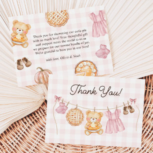 Tarjeta De Agradecimiento Cutie Pie Rosa Fall Teddy Bear Chica Baby Shower