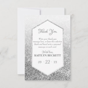Tarjeta De Agradecimiento Cuties Sweet 16 Silver Purpurina Elegant Cumpleaño