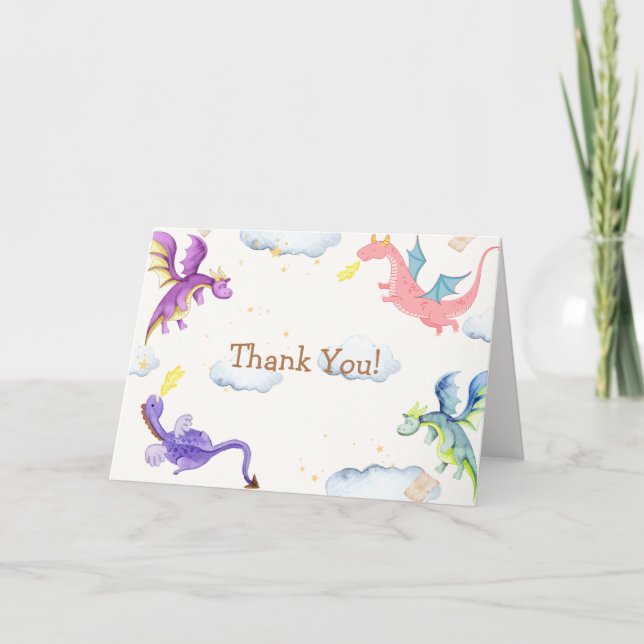 Tarjeta De Agradecimiento Cuto Fairytale Magic Dragon Baby Shower (Anverso)