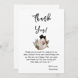 Tarjeta De Agradecimiento Cuto gato negro y Baby Shower del libro