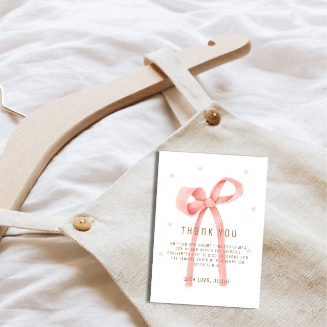 Tarjeta De Agradecimiento Cuto Oh bebé Polka Dot Bow Baby Shower (Cute Oh Baby Polka Dot Bow Baby Shower Thank You Card)