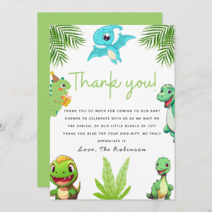 Tarjeta De Agradecimiento Cuto pequeño Dino Baby Shower