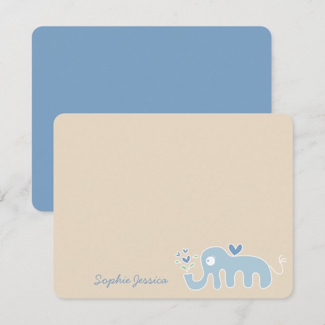 Tarjeta De Agradecimiento Cuto Whimsical Blue Elephant Love Boy Baby Shower (Anverso / Reverso)