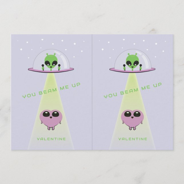 Tarjeta De Agradecimiento Cuttable UFO Kids Valentine Cards | Purple (Anverso)