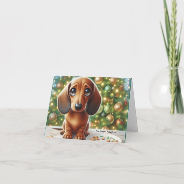 Tarjeta De Agradecimiento Dachshund Ate Santa's Cookies Christmas Card (Anverso)