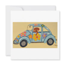 Dachshund en coche hippie