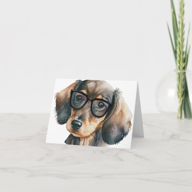 Tarjeta De Agradecimiento Dachshund lindo con gafas negras (Anverso)