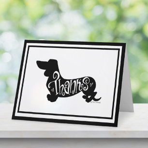 Tarjeta De Agradecimiento Dachshund Moderno Guión Negro Blanco Plegado Doble