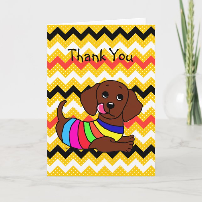 Tarjeta De Agradecimiento Dachshund Personalizado 1 Corazones (Anverso)